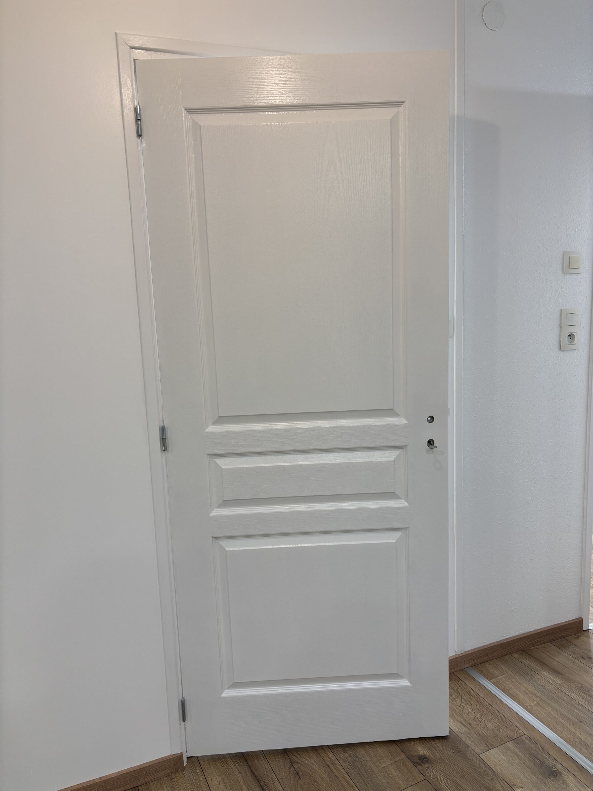 Travaux de peinture sur portes intérieures avec préparation des supports et finition soignée dans le cadre d’une rénovation.